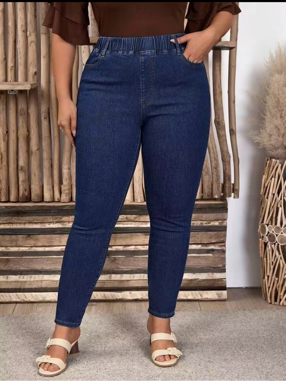 Plus Size High-Waist Dark Blue Stretch Jeans for Women